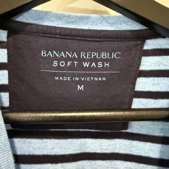 Banana Republic Soft Navy Blue Striped Henley Shirt Size M 100% Cotton - Picture 3 of 17